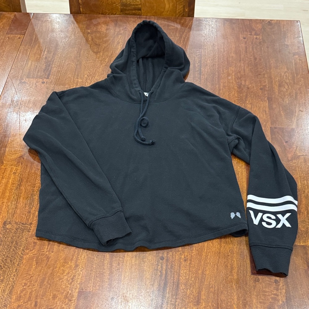 Victorias Secret VSX Black Workout/ Lounge Hoodie with White Sleeve Accents